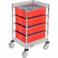 Global Industrial Chrome Wire Cart With 4 6inH Red Grid Containers 21x24x40 269027RD